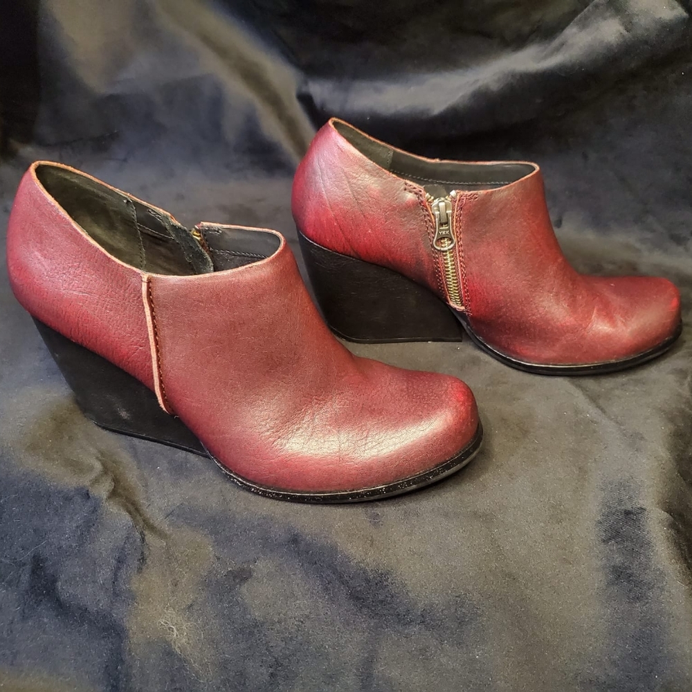 Kork-Ease Leather Wedge 3 inch heels. The color is dark burgundy.